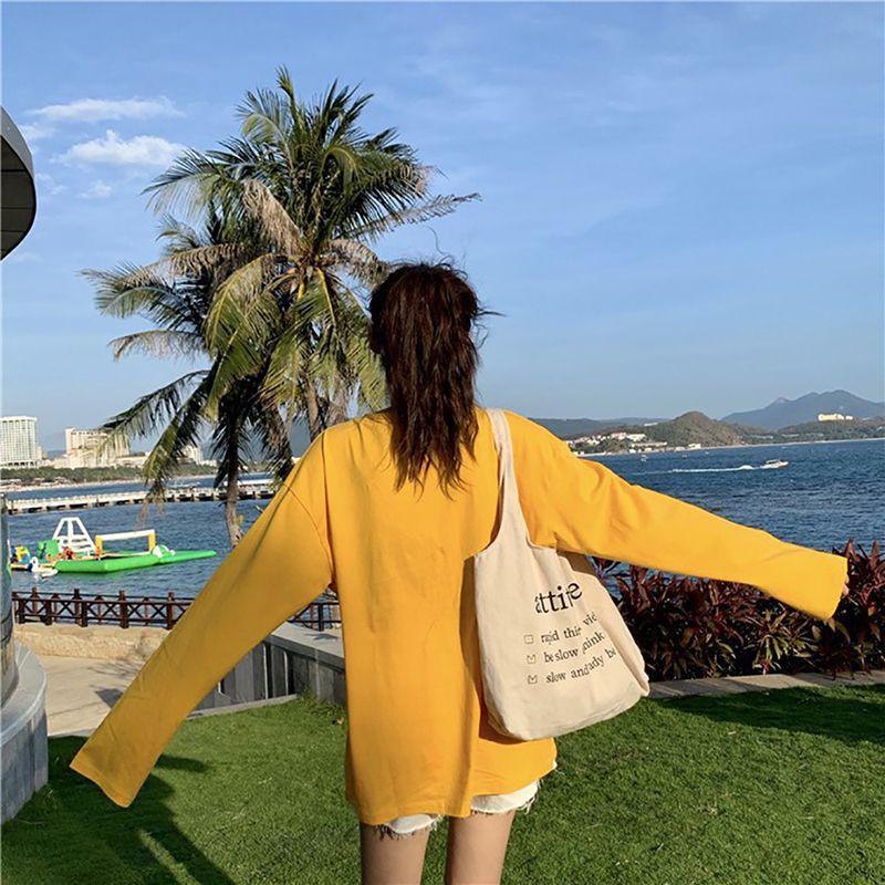 Áo thun tay dài cổ tròn thiết kế dáng rộng thoải mái