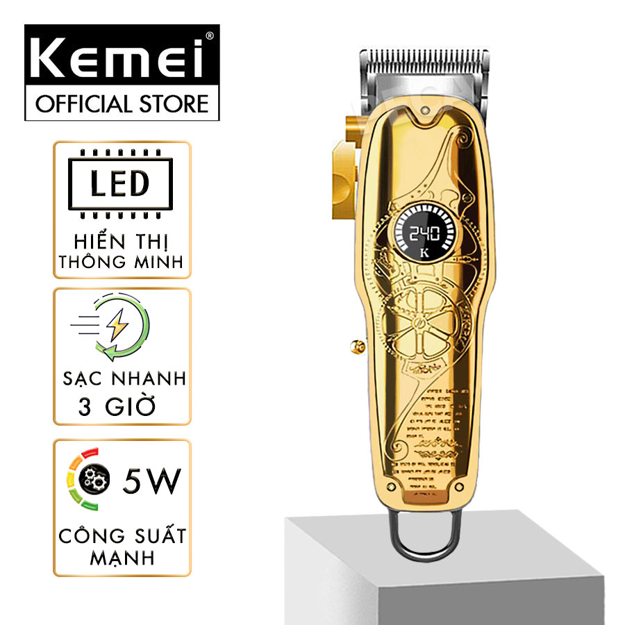 Tông đơ cắt tóc chuyên nghiệp không dây Kemei KM-1969PG công suất mạnh toàn thân hợp kim nguyên khối, sạc nhanh USB có thể dùng cạo đầu cắt tóc trẻ em người lớn đều được