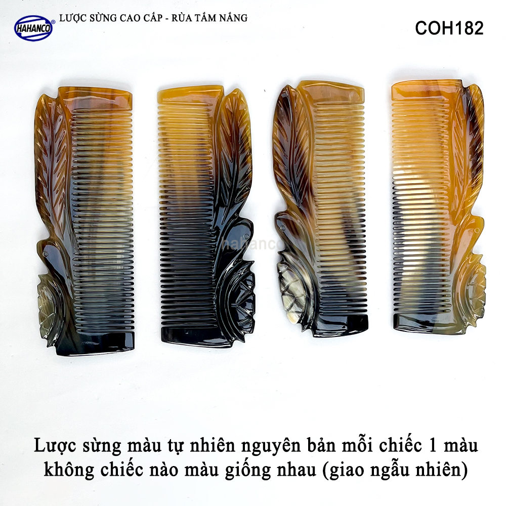 Lược Sừng Màu Vân Nưa Bằng Đầu Rùa Tắm Nắng Đục Khắc Tinh Xảo - có thể bỏ túi - COH182