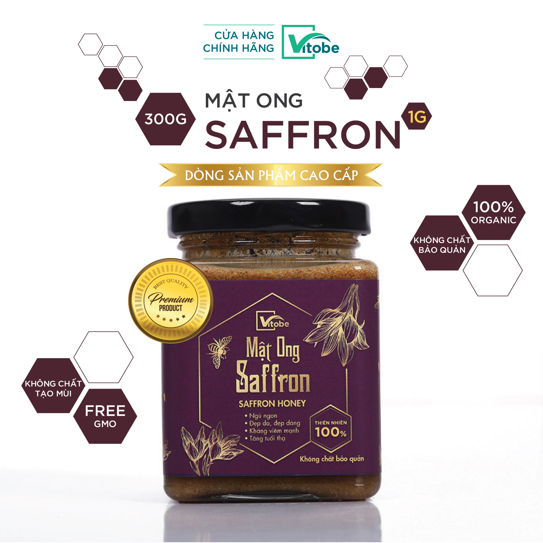 Mật Ong Saffron Vitobe (300g) nhãn hồng - Hữu Cơ 100% (TẶNG mật ong Melaleuca 300g)