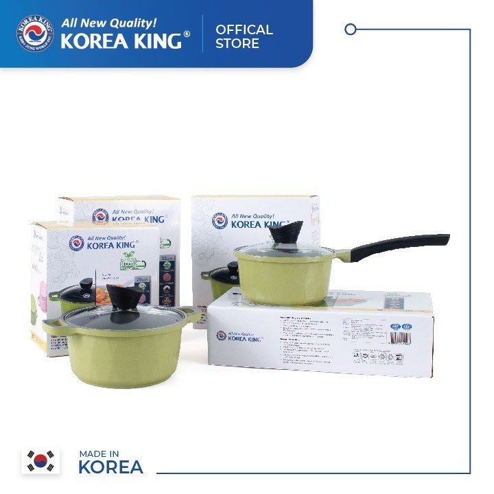 KS-GL4TCI Bộ nồi Korea King ( màu xanh, bộ gồm 3 nồi đường kính 20, 22, 24cm + 1 quánh 18cm, nắp kính) Hàng chính hãng