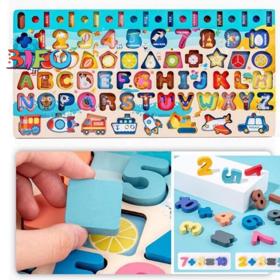 Bộ bảng số thông minh đồ chơi cho bé đồ chơi trẻ em - đồ chơi gỗ xếp hình câu cá ghép số học đếm 7 in 1