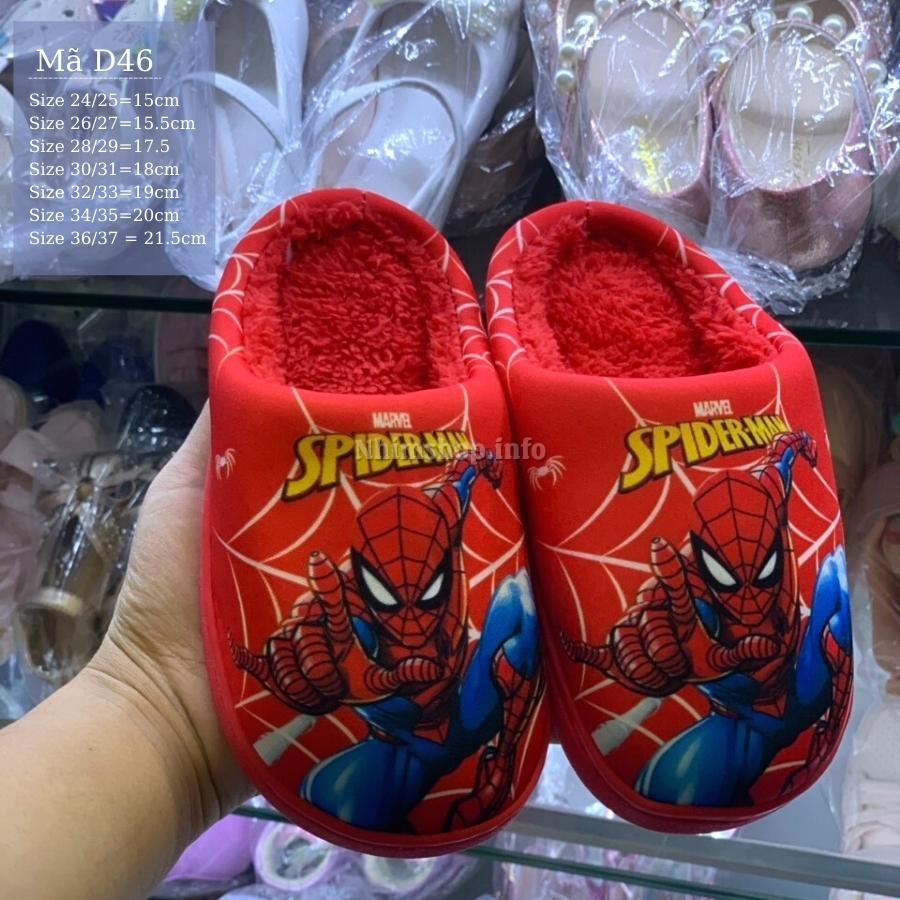 Dép bông đi trong nhà cho bé trai hình siêu nhân spiderman lót lông siêu ấm cao cấp đế cao su chống trơn 2 - 10 tuổi D46