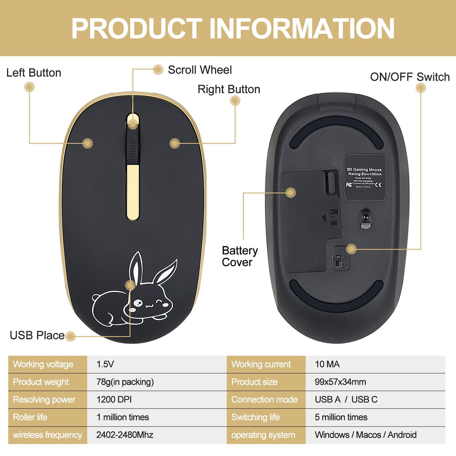 2.4G Wireless Mouse Silent Clicking with USB Receiver for Notebook Desktop