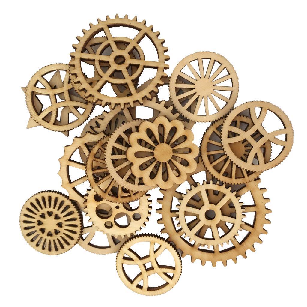 100pcs Mixed Unfinished Blank Wood Wooden Gear Embellishments for DIY Crafts