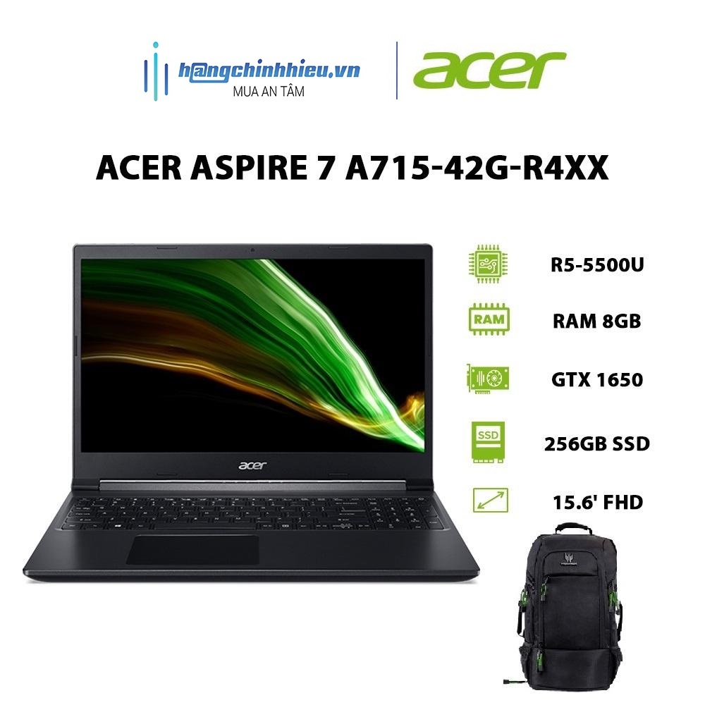 Laptop Acer Aspire 7 A715-42G-R4XX R5-5500U | 8GB | 256GB |GTX 1650 4GB | 15.6' FHD | W11 Hàng chính hãng