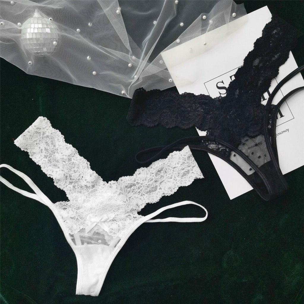 ️ Quần lọt khe nữ sexy ren xuyên thấu cao cấp cạp dây đan chéo freesize màu đen/ trắng LK075