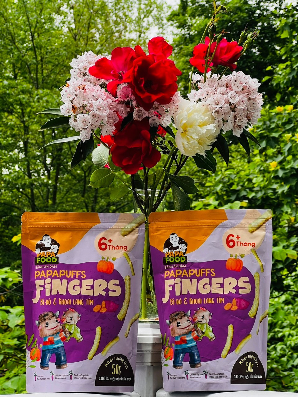 Bánh ăn dặm PAPAPUFFS FINGERS - BÍ ĐỎ&amp;KHOAI LANG - 100% Ngũ Cốc Hữu Cơ - Gói 50g
