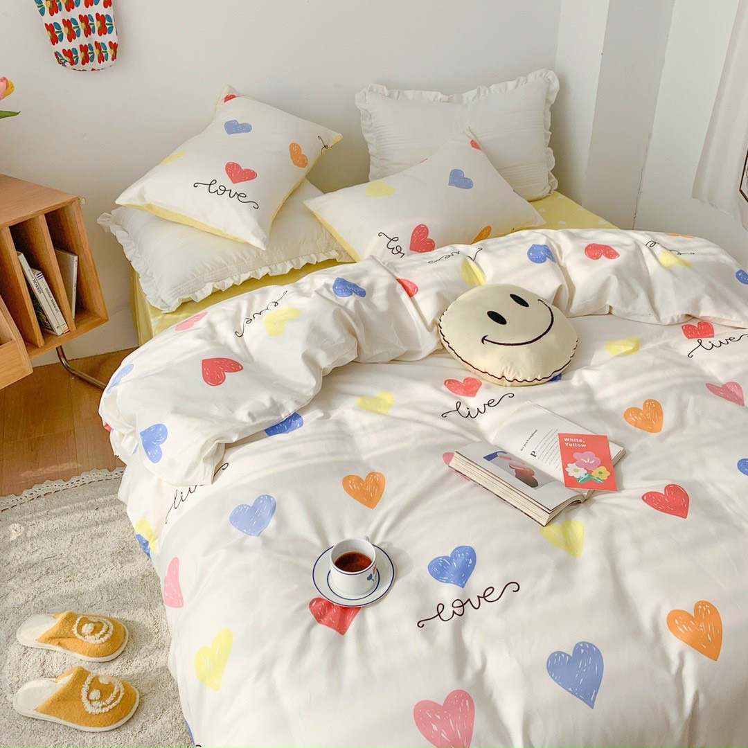 Bộ chăn ga gối cotton LIDACO PL1 - Tim nhiều màu SP001449