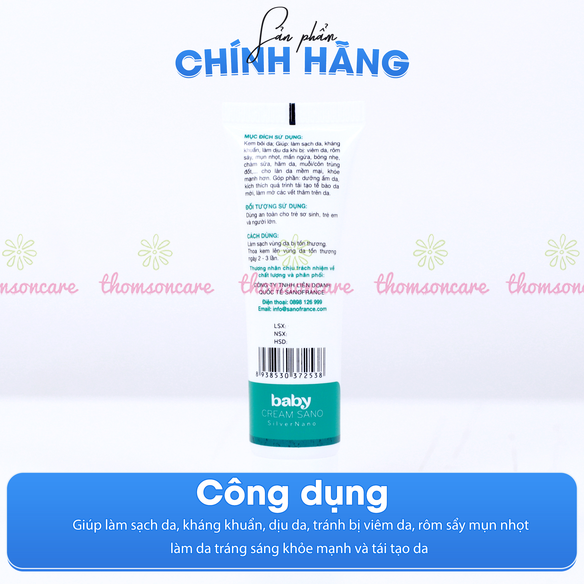 Kem bôi da cho bé Baby Cream Sano Sanofia France-Tuýp 20g  Giúp làm sạch da kháng khuẩn, làm da mềm mại- Từ Nano bạc - Thomsoncare