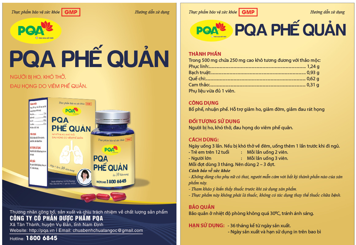 Phế Quản PQA Thành Phần Từ Thiên Nhiên Hỗ Trợ Bổ Phế, Giảm Ho, Đờm, Đau Rát Họng Hộp 30 Viên