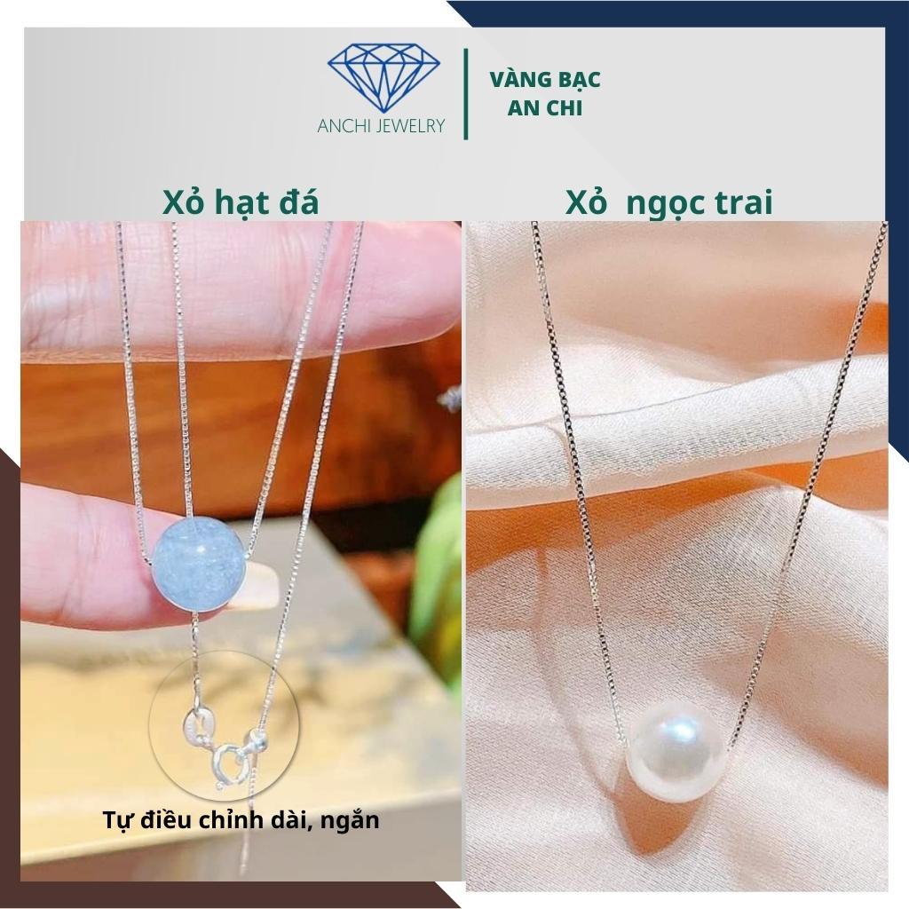 Dây chuyền bạc xỏ hạt đá / lu thống / hạt trai - tự điều chỉnh dài ngắn, Anchi jewelry