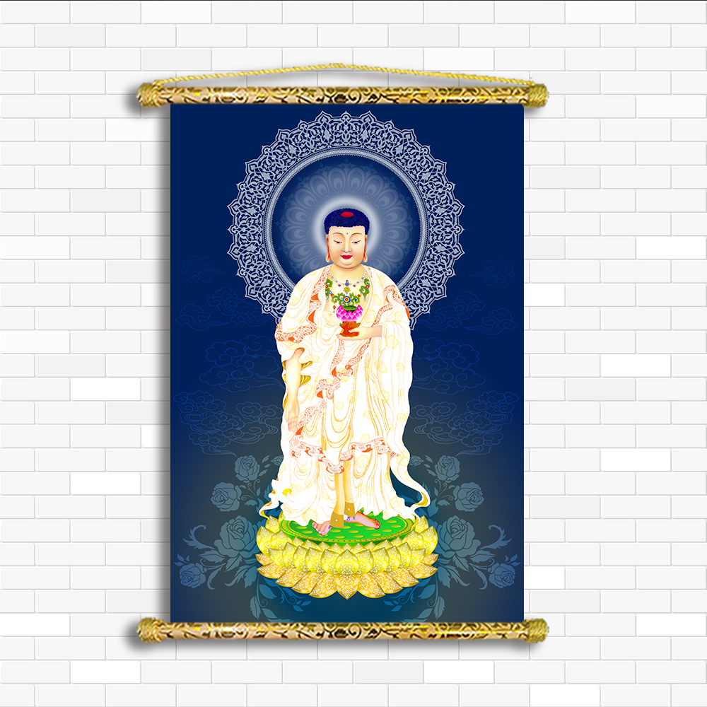 Tranh Đức Phật A Di Đà [ Vải canvas nẹp sáo gỗ ] A1064