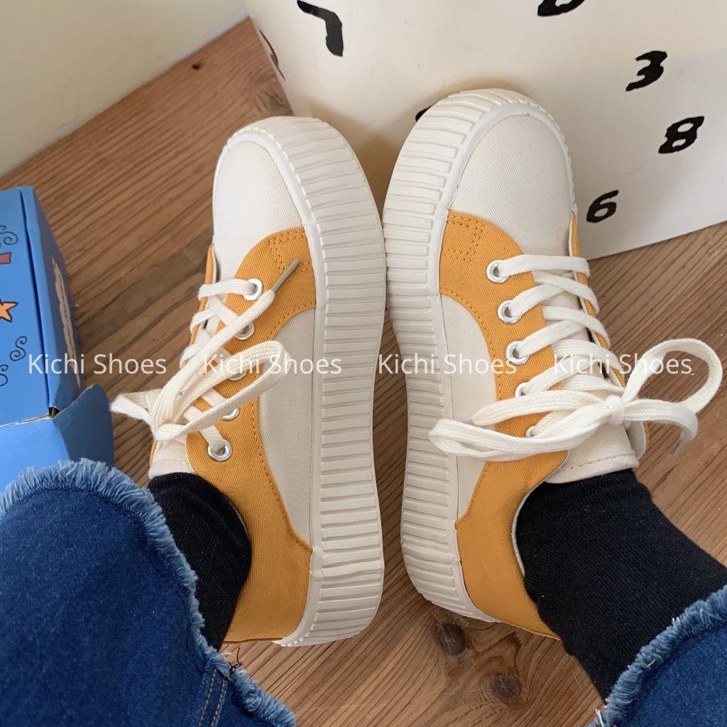 Giày canvas Xulimong cổ điển màu be mix đen, vàng phong cách ulzzang Kichi Shoes - mã 1156