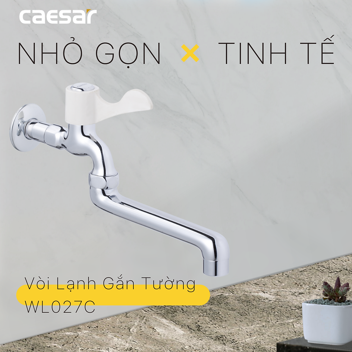 Vòi lạnh gắn tường (vòi gắn tường ) Caesar WL027C cần vòi xoay 180độ