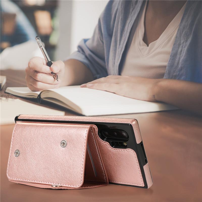 Ốp điện thoại da có ngăn đựng thẻ trang trí nút sang trọng bảo vệ cho Samsung Note10 Pro S20 Ultra S10 Plus