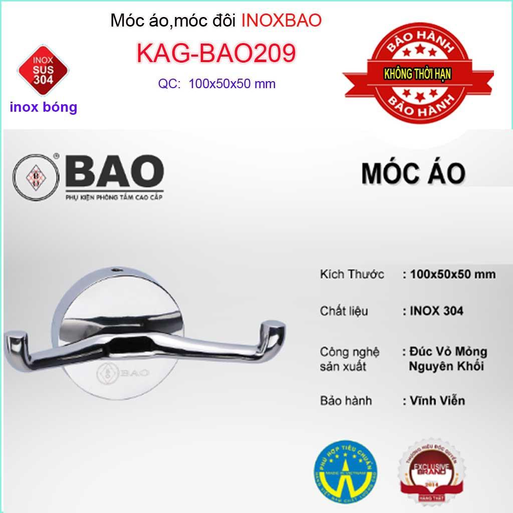Móc đôi Inox Bảo KAG-BAO209, móc 2 treo đồ nhà tắm SUS304 đế tròn thiết kế tuyệt đẹp sang trọng tinh tế đến từng chi tiế