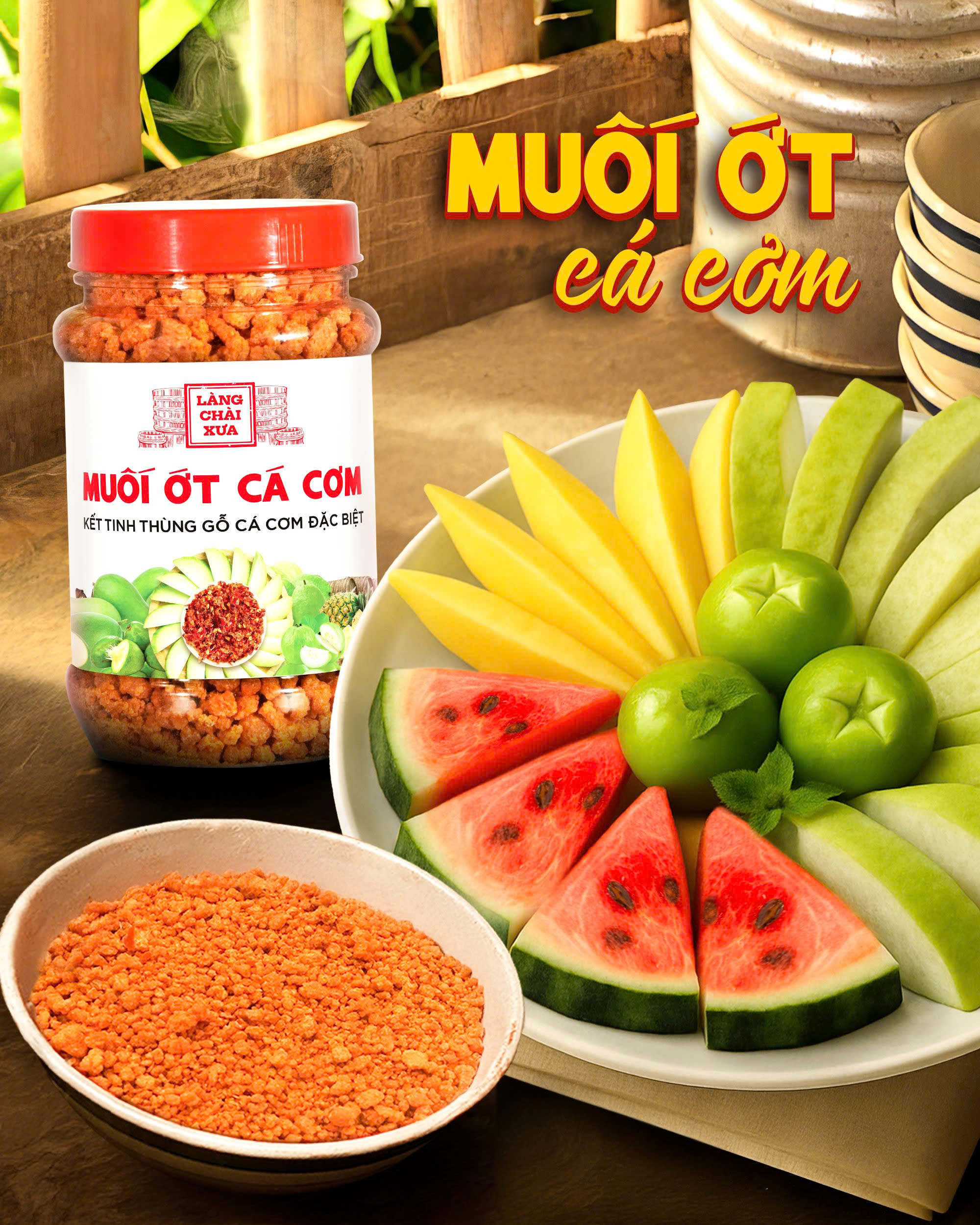 Muối ớt cá cơm Làng Chài Xưa kết tinh thùng gỗ, cá cơm đặc biệt thơm ngon hủ 180g