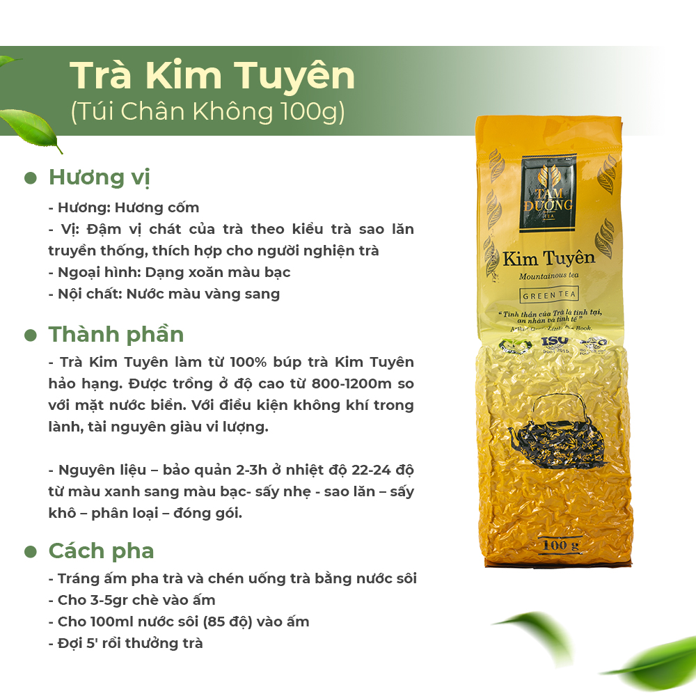 Trà Sạch Kim Tuyên Chính Hiệu Tam Đường Hương Thơm Cốm, Vị Đậm Chát Truyền Thống - Túi Hút Chân Không