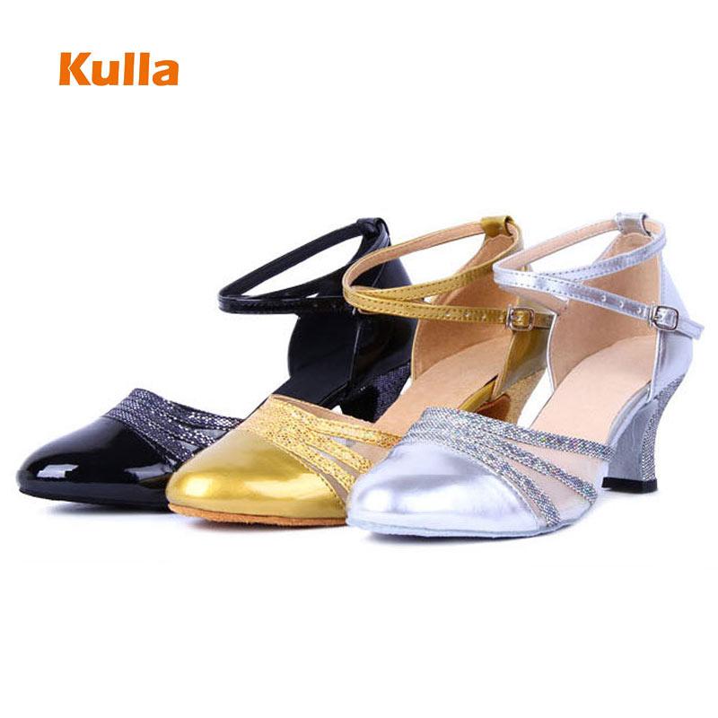 Giày khiêu vũ phụ nữ Latin Salsa Giày khiêu vũ của phụ nữ đóng cửa ngón chân 5cm thực hành duy nhất Color: Black Shoe Size: 7.5