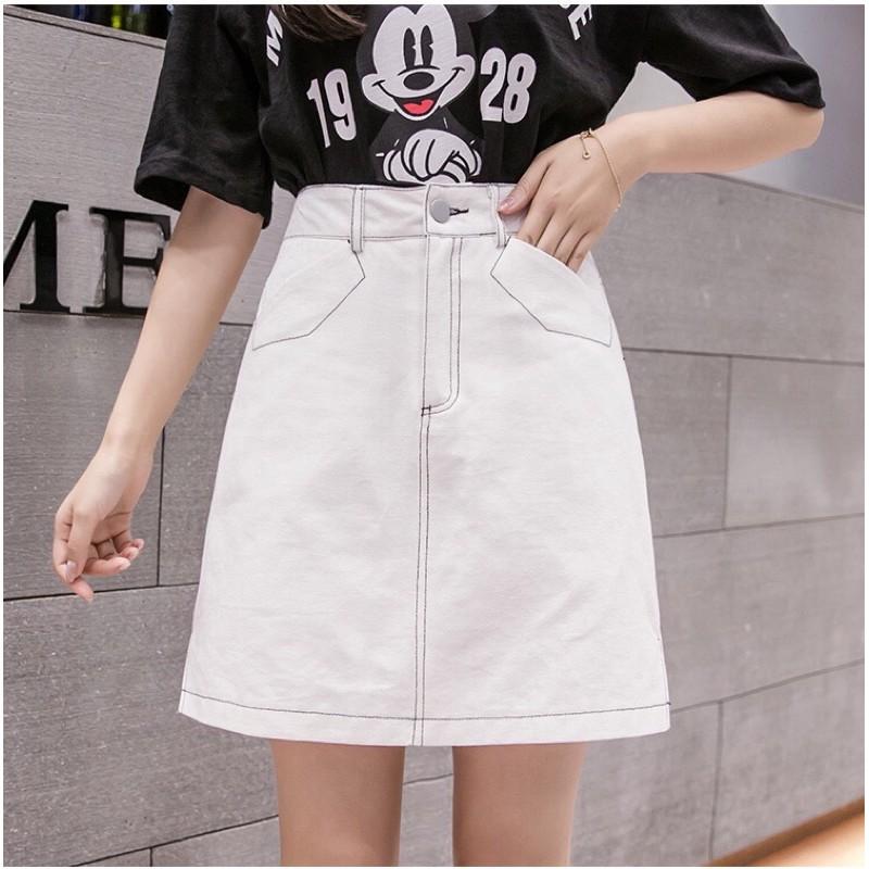Chân Váy Cạp Cao Hai Màu Đen Trắng Phong Cách Hàn Quốc_V15
