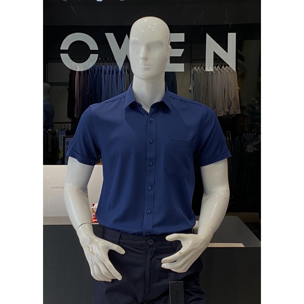 OWEN - Aó sơ mi ngắn tay Owen chất nano không nhăn màu xanh navy đậm 230020