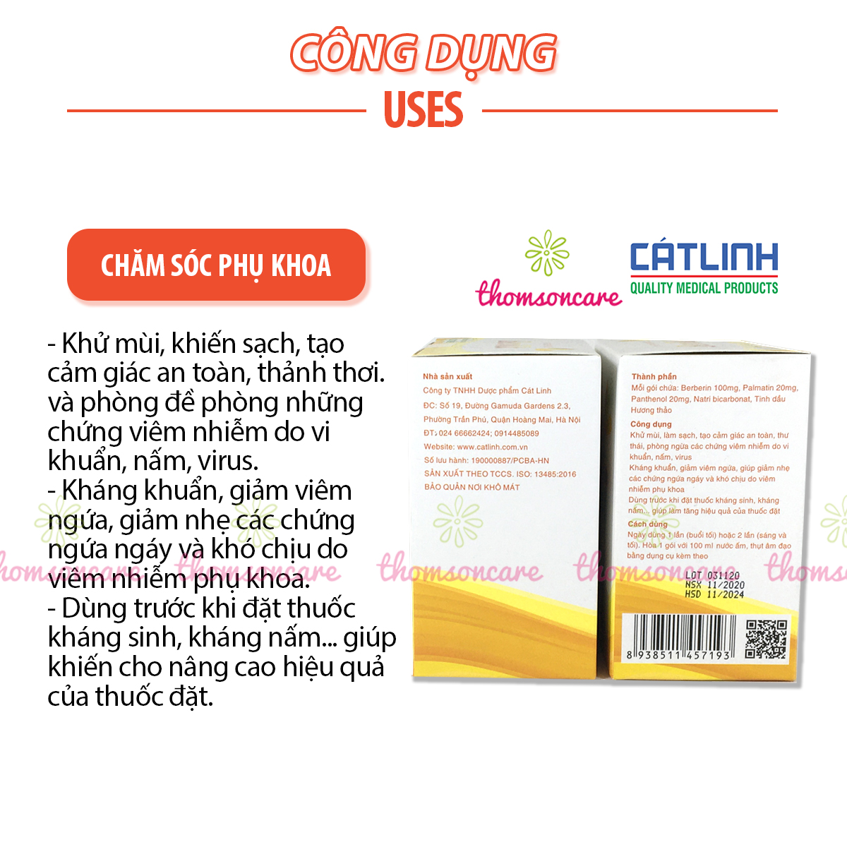 Bộ thụt rửa vệ sinh phụ nữ Berikit kèm 15 gói muối - Dung dịch rửa sâu, chống nấm, khử mùi - Của dược Cát Linh