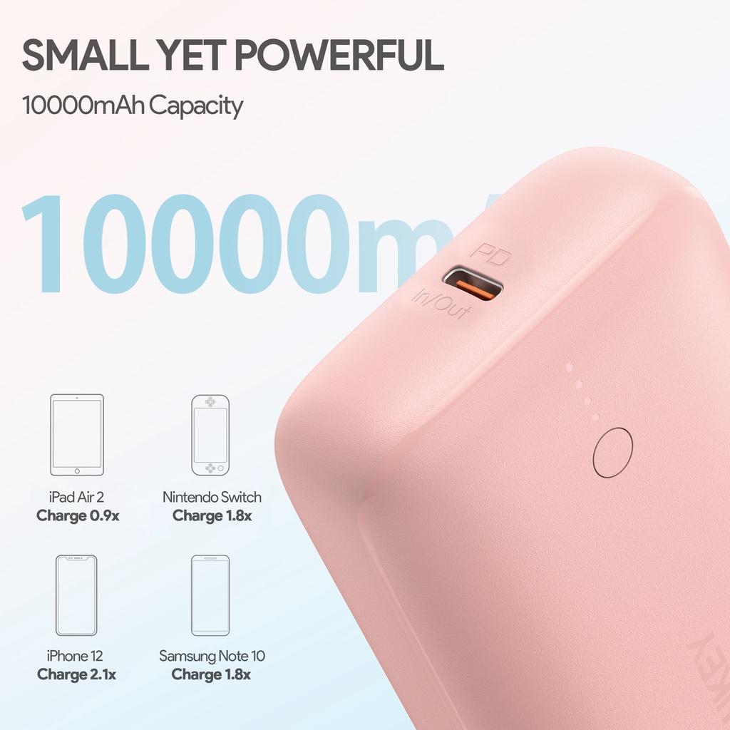 Pin Sạc Dự Phòng AUKEY Basix Mini PB-N83S (Màu Hồng)10.000mAh Sạc Nhanh PD 20W và Quick Charge 3.0 18W - Hàng Chính Hãng