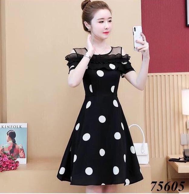 ĐẦM XOÈ CHẤM BI PHỐI VOAN -MS9- Có size M/L/XL/2XL đến 70kg MMR