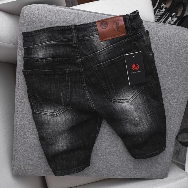 Quần short jean nam màu đen wash thời trang