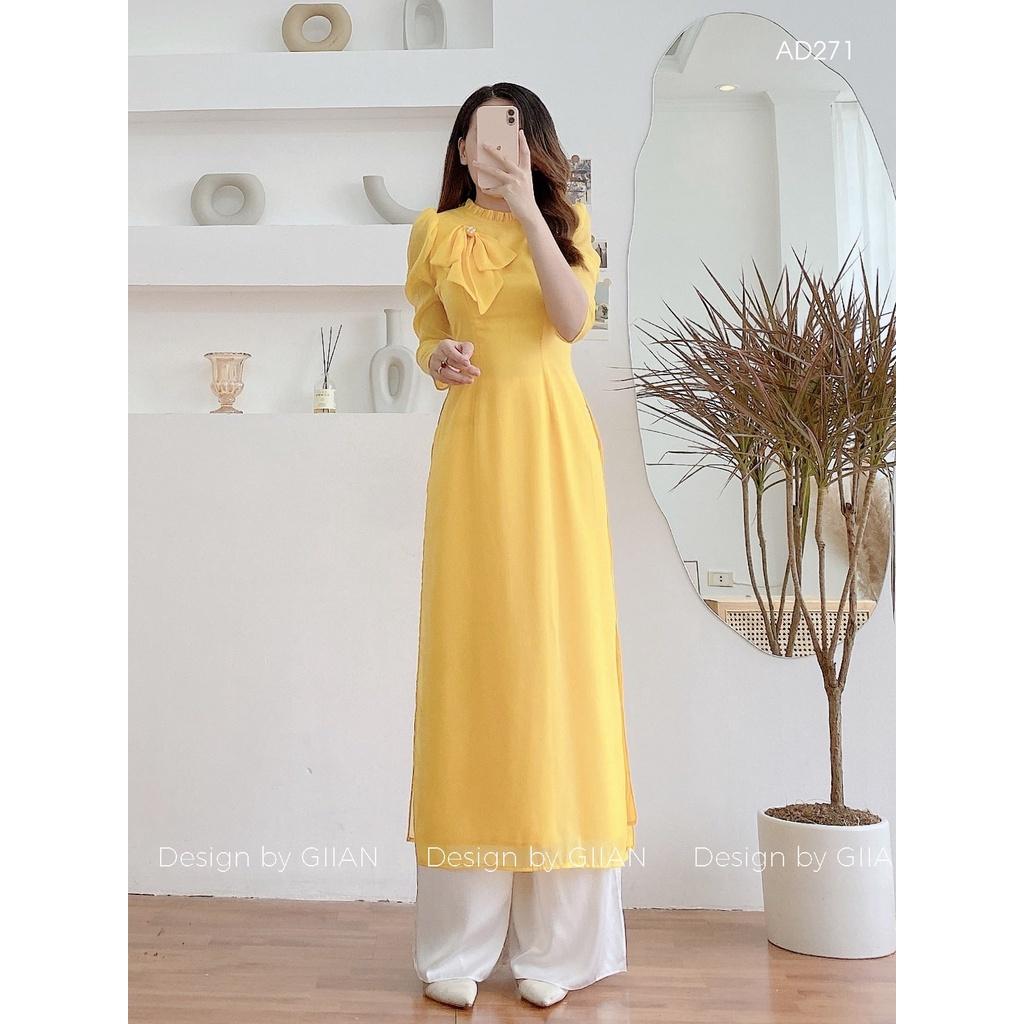 Áo dài cách tân đính nơ ngực, áo dài tay bồng 4 tà chất voan nhẹ xiêu xinh cho các nàng