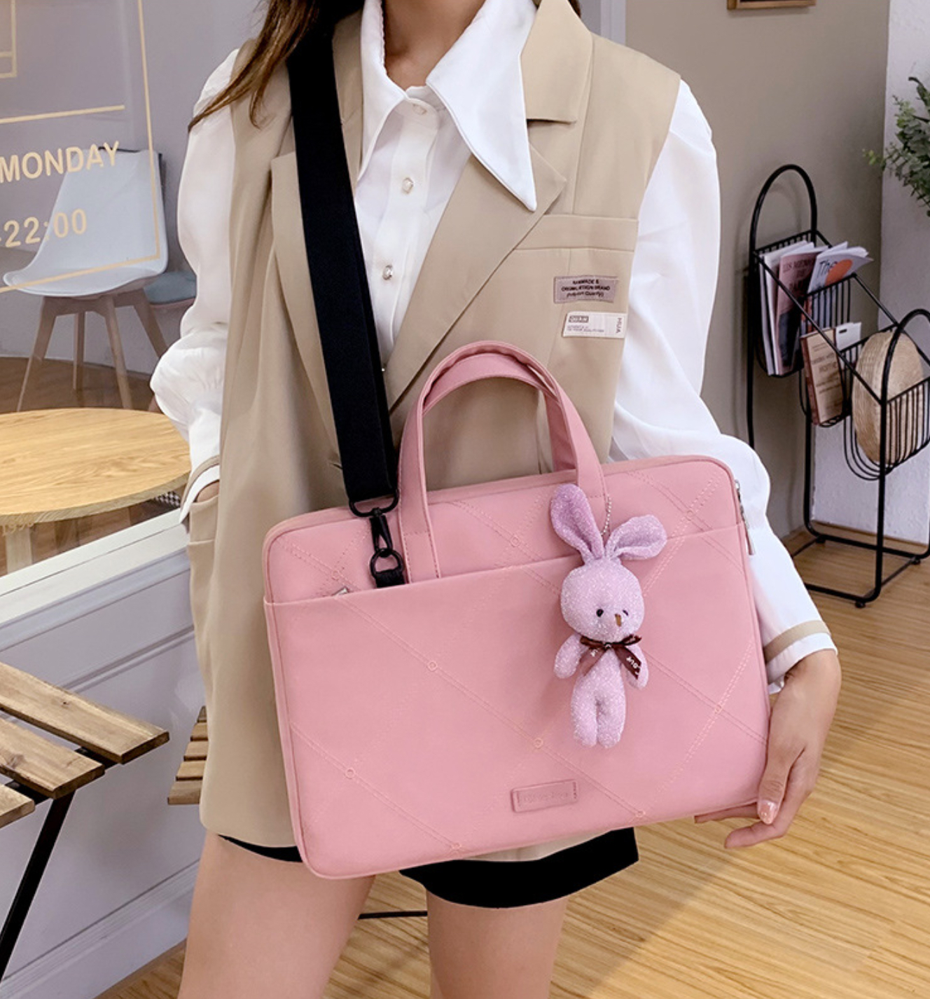Túi chống sốc da cặp da chống sốc cho macbook, laptop, surface đeo chéo cute tặng kèm gấu bông