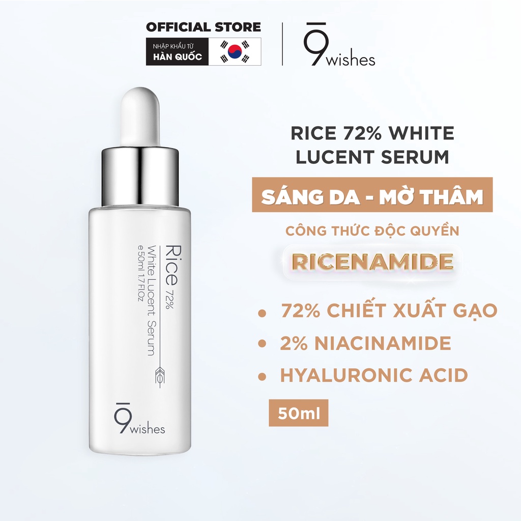 Combo Kem dưỡng 9 Wishes Rice Radiance Cream 50ml & Tinh chất 9 Wishes Rice 72% White Lucent Serum 50ml
