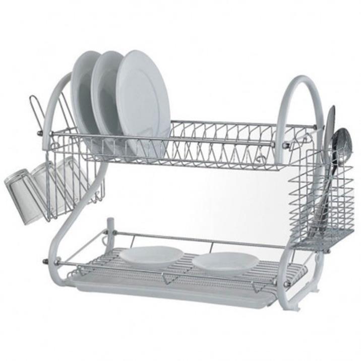 Kệ Để Chén Đĩa 2 Tầng Bằng Inox - Giá Úp Bát Đĩa Có Ống Cắm Đũa Tiện Dụng