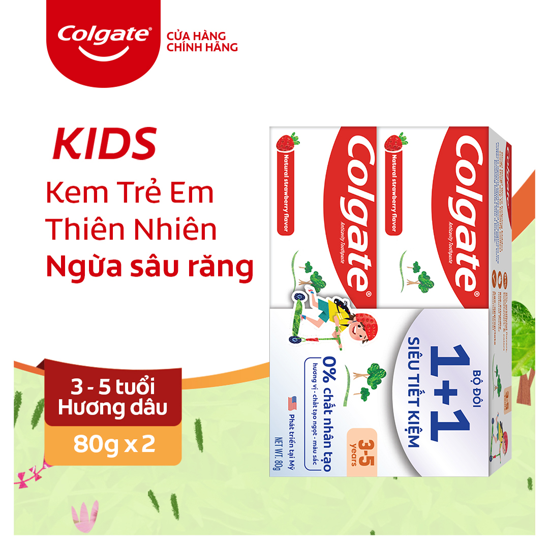 Hộp 2 kem đánh răng trẻ em Colgate Kid Free From không chất nhân tạo cho bé 3-5 tuổi 80g