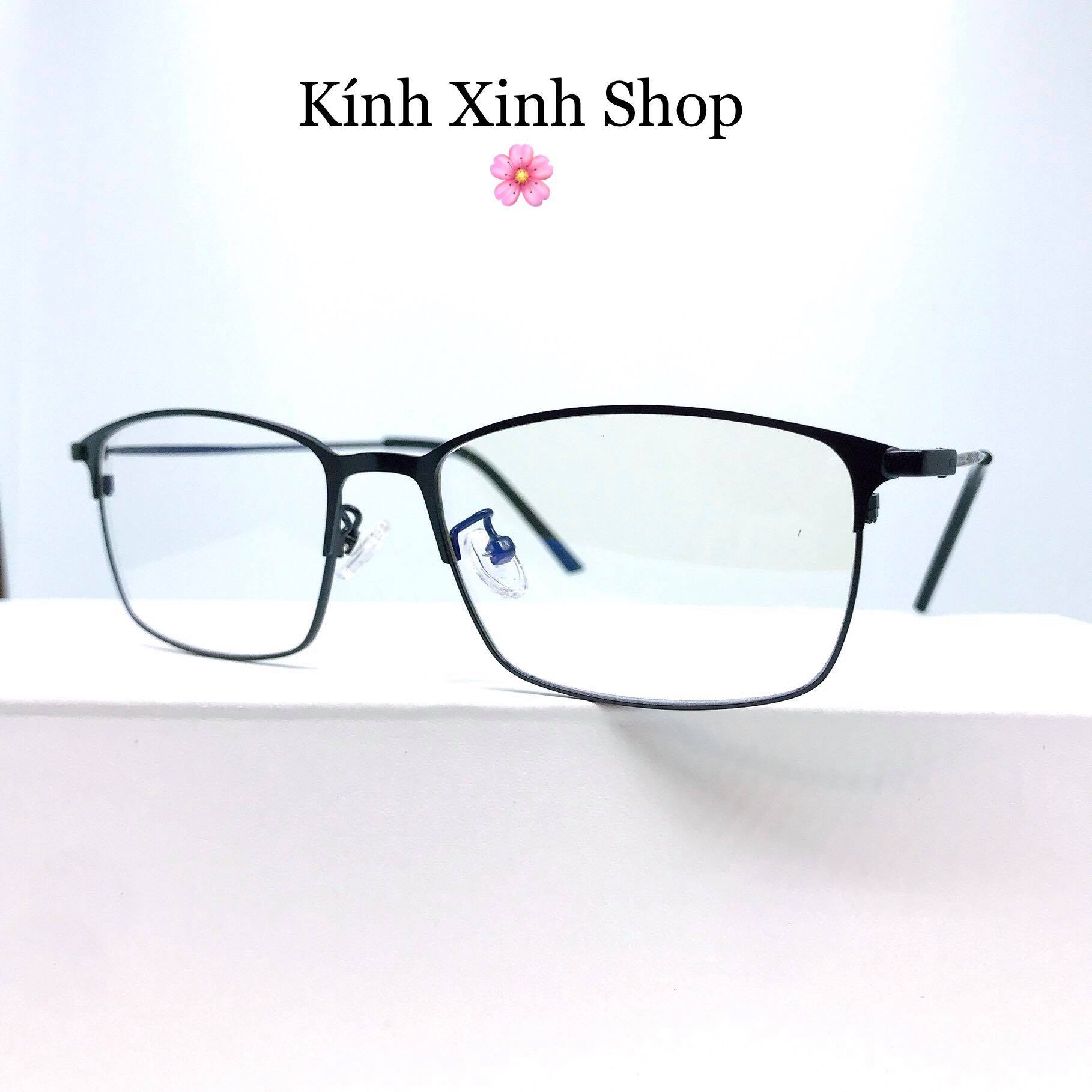 Kính mắt vuông kim loại Korea tăm mảnh tròng chống ánh sáng xanh uv