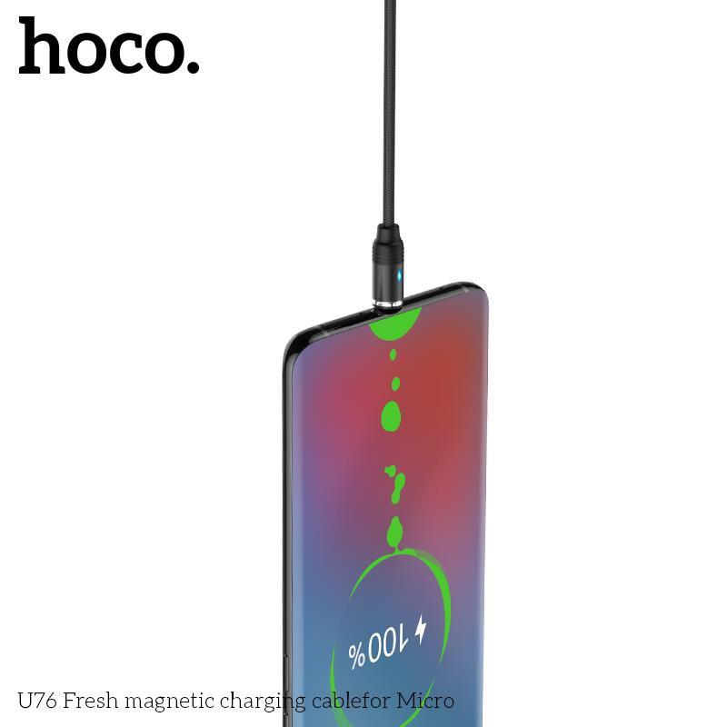 Cáp Sạc Nam Châm Cho Samsung, Xiaomi, Oppo... Hoco U76 - Dây Sạc Micro-USB Từ Tính Báo Đèn, Cáp Dù Siêu Bền - Hàng Chính Hãng