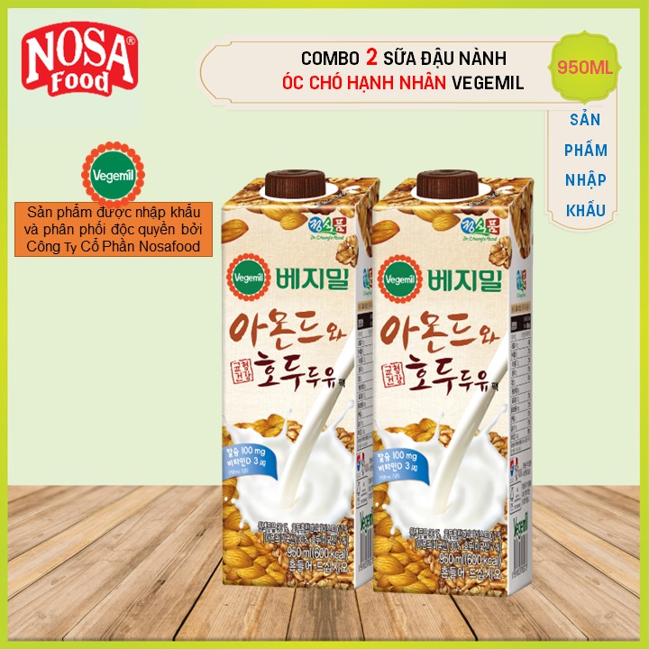 Combo 2 Hộp Sữa Hạt Óc Chó Hạnh Nhân Vegemil 950ml (Almond & Walnut Soymilk)