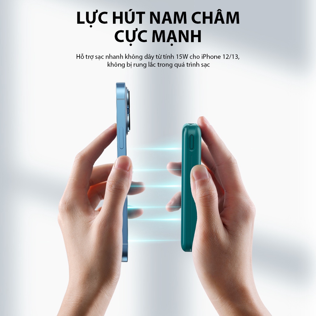 Pin Dự Phòng Không Dây Từ Tính 10000 mAh VIVAN VPB-W12 Sạc Nhanh Q.C 3.0 PD 2 Cổng Sạc Ra TypeC & USB - Hàng Chính hãng