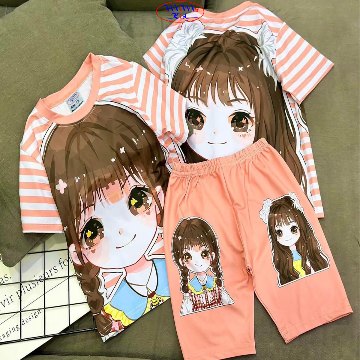 Hình ảnh Quần áo bé gái vải thun in hình 3D quần lửng hiệu MIMYKID, đồ bộ cho bé - LMTK-B06GH4