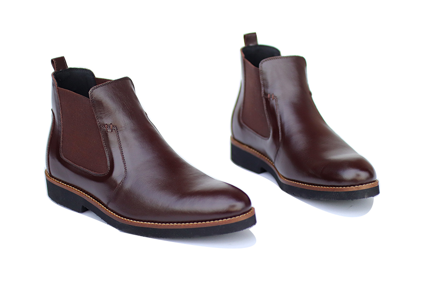 Giày Chelsea Boots Nam Tăng Chiều Cao Siêu Nhẹ T&amp;TRA Tăng Cao 7Cm, S1077 Nâu Tối Trơn , Chất Liệu Da Bò Cao Cấp, Đế Và Lót Siêu Nhẹ Giúp Giảm Trọng Lượng 30% So Với Đế Cao Su