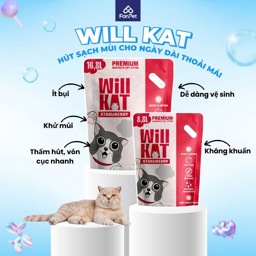 CÁT VỆ SINH WILL KAT TÚI 16,8L (8kg) - WILLKAT CÁT KHỬ MÙI CHO MÈO
