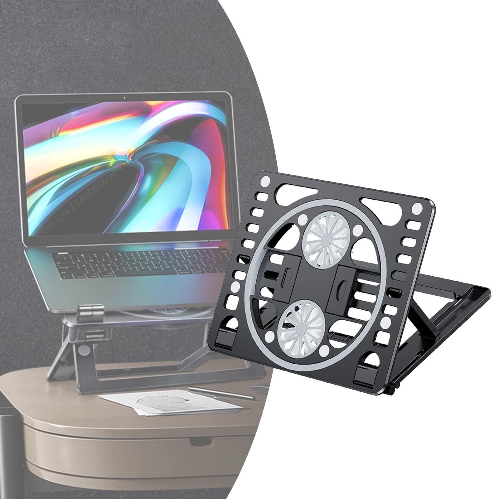 Support Laptop Cooling Pad with 2 Quiet Fans 6 Height Adjustable Foldable Slim Light-Weight Cooler Stand for Notebook Mobile Phones Book