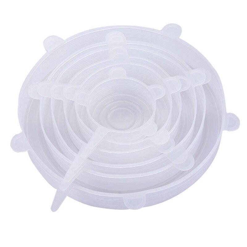 6 Pcs Food Wraps Reusable Silicone Food Fresh Keeping Sealed Covers Silicone Seal Vacuum Stretch Lids Saran Wraps Organization