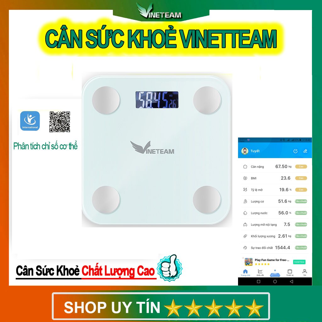 VINETTEAM Cân Sức Khỏe Điện Tử Đo Và Phân Tích Cơ Thể Thông Minh - Hàng Chính Hãng (màu ngẫu nhiên)