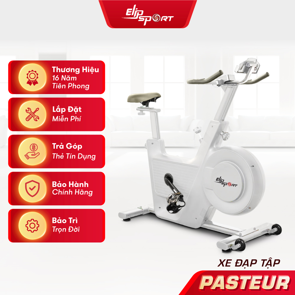 Xe Đạp Tập Thể Dục ELIP Pasteur chính hãng, kháng lực từ, truyền động dây curoa bền bỉ