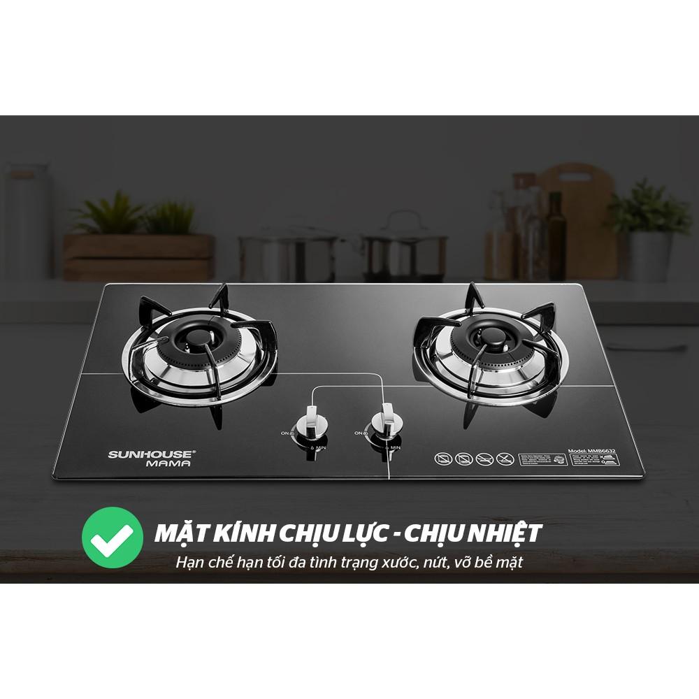 Bếp gas âm kính SUNHOUSE MAMA MMB6632, Mặt kính cường lực siêu bền dày 7mm, Pep đồng bền bỉ, Đánh lửa bằng IC, Hàng chính hãng - Bảo hành 24 tháng tại nhà