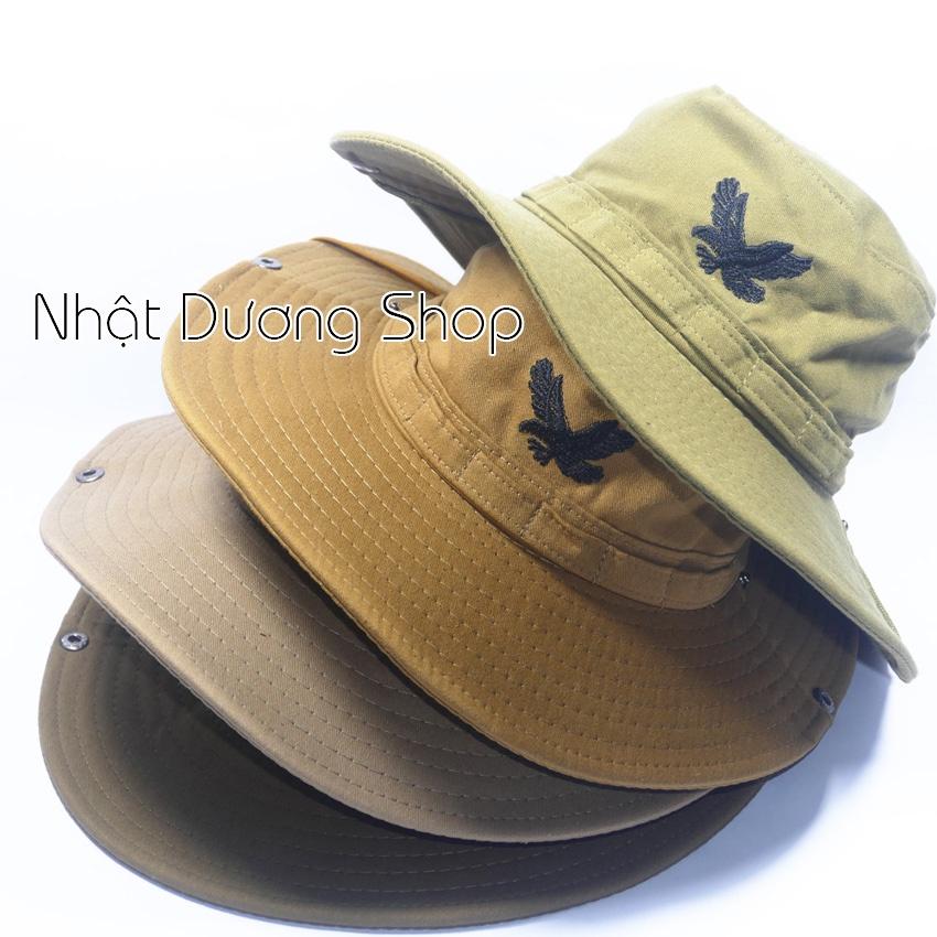 Nón tai bèo nam vành rộng 8,7 cm thêu con Đại Bàng vải cotton tốt mềm mại thích hợp cho mọi người