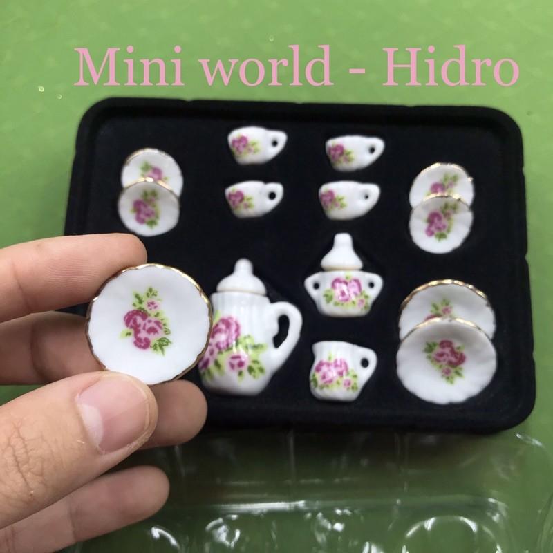 Bộ ấm chén mini trang trí nhà búp bê. Bộ ấm trà mini. Miniature. Bộ tách trà bằng sứ mini