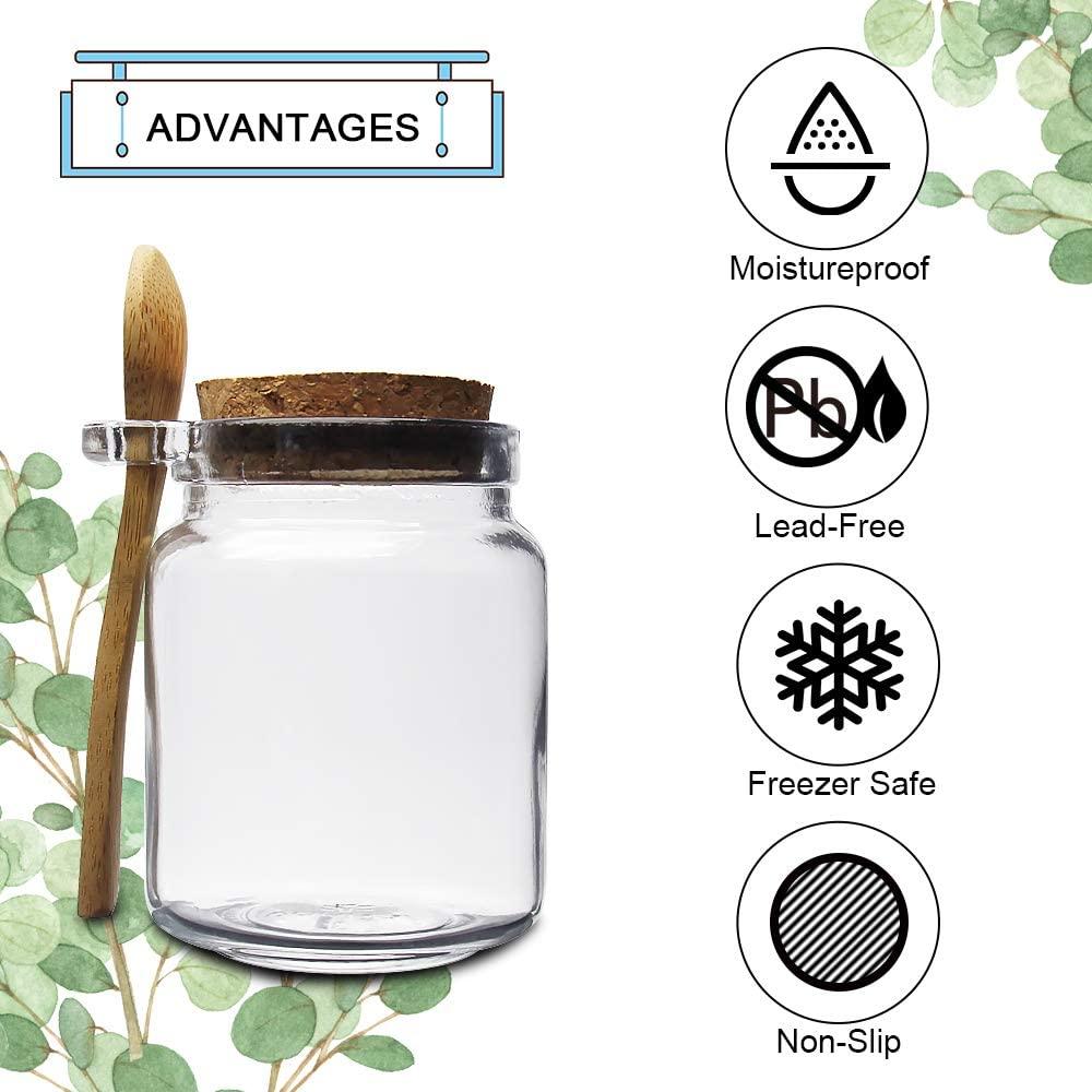 10Oz Thủy Tinh Nhỏ Lưu Trữ Bình Với Nút Chai Nắp Và Thìa Sữa Chua Hộp Đựng Tủ Đựng Thức Ăn, Bé, Thức Ăn phòng Tắm, Gia Vị Mật Ong, Tự Làm